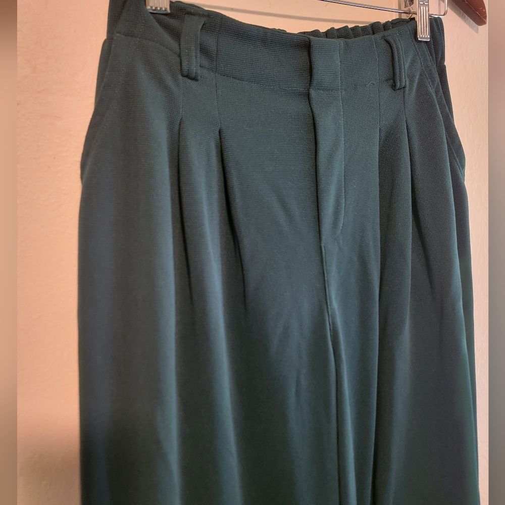 Halara High Waisted Waffle Work Side Pocket Pull On Wide Keg Pant Green Small - Picture 3 of 5